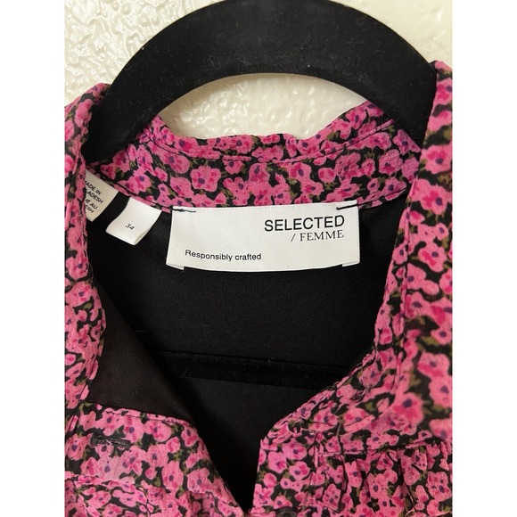 SELECTED FEMME Pink Floral Ruffles Boho Luxury Scandinavian 34 US 6 Eco Friendly - Picture 6 of 16